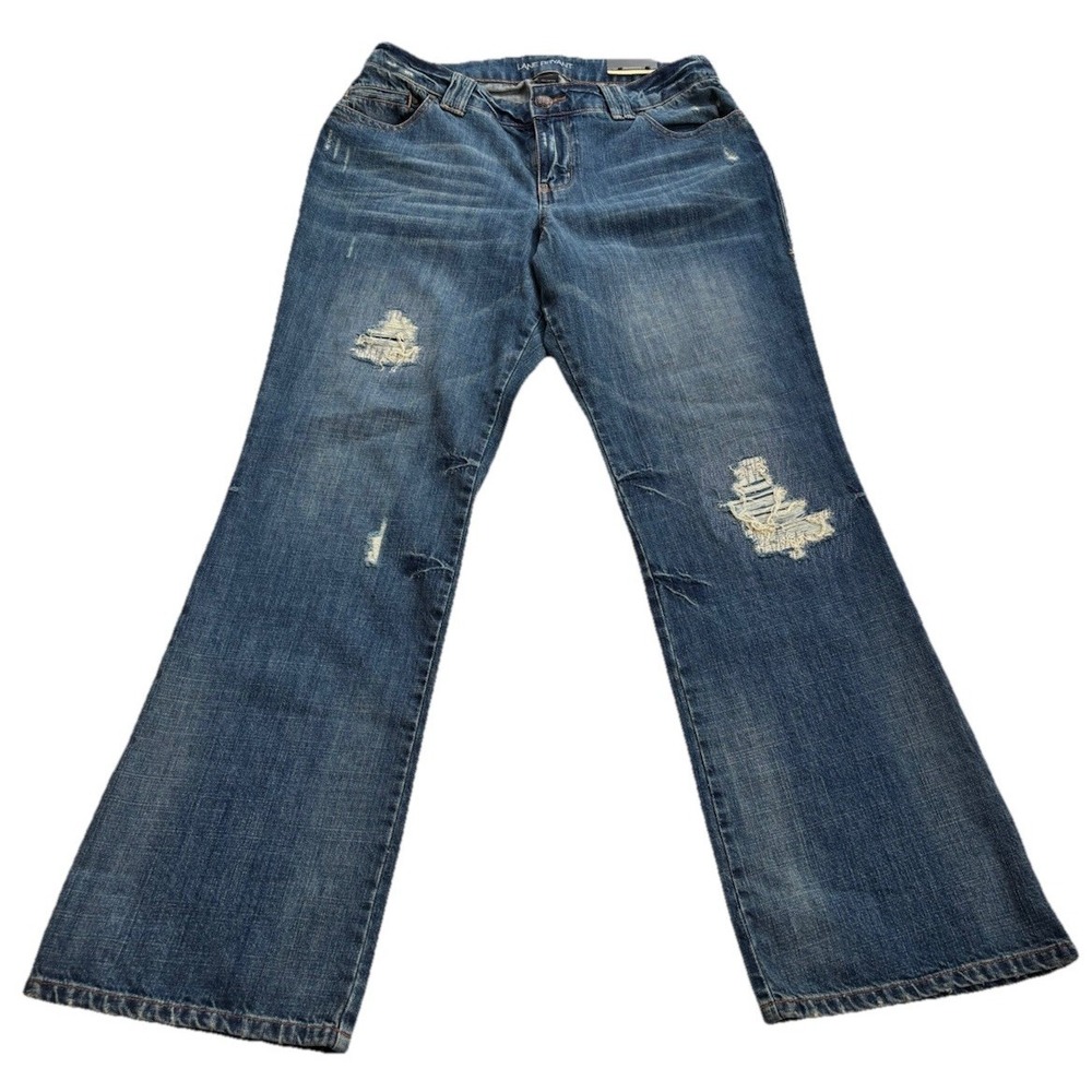 NWT Lane Bryant Distressed Whiskered Midrise Bootcut Jeans 14 Average (36x32)